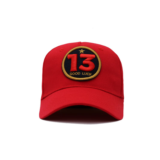 Red JOYLIFE GOOD LUCK unisex cap with curved visor