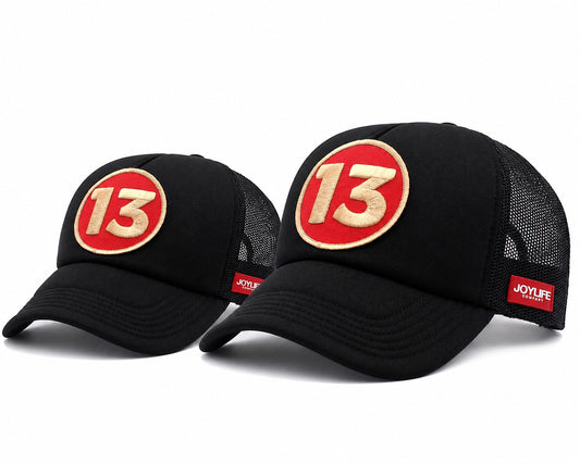 JOYLIFE 13 Black Red Adult and Kids matching caps in black
