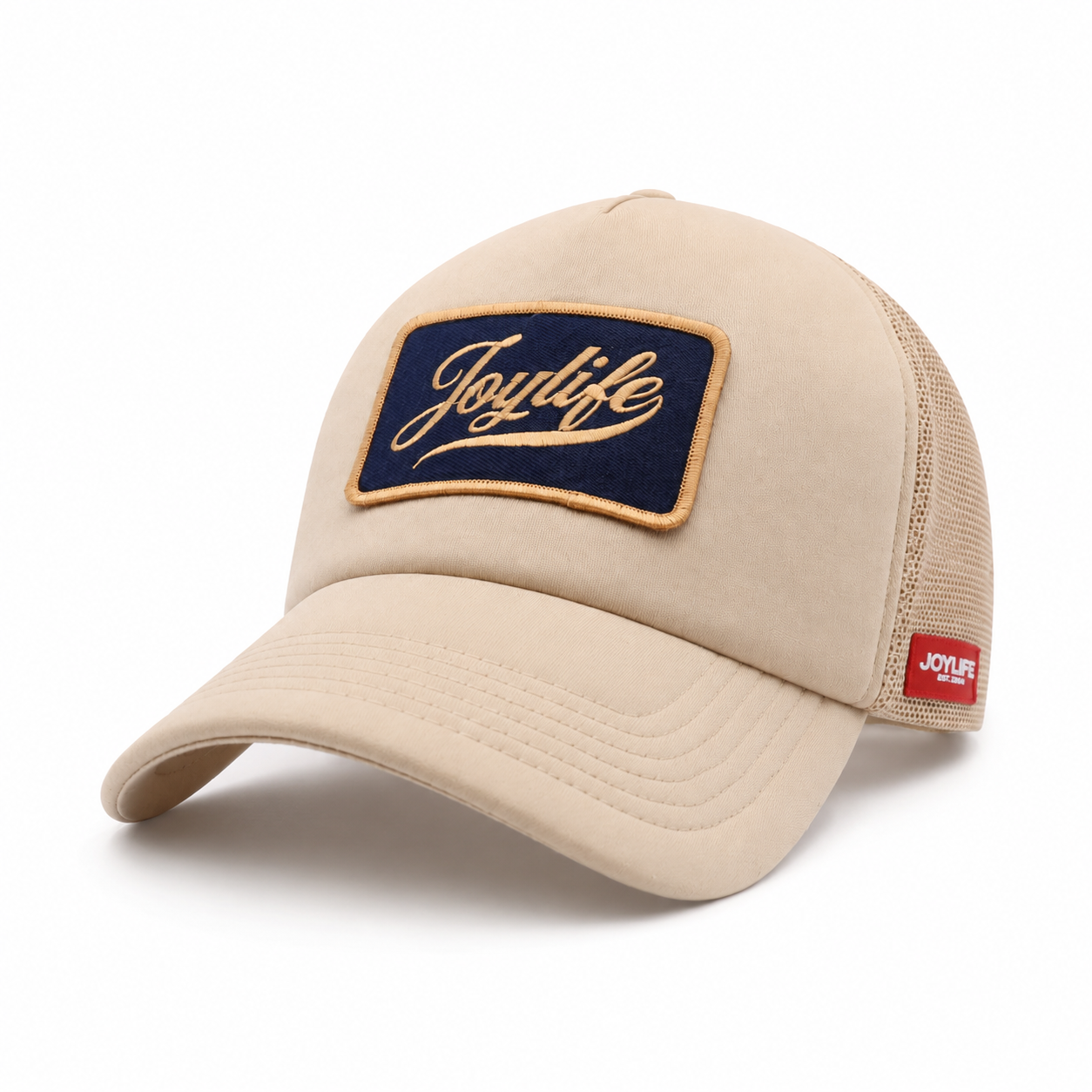 Cream Navy cap back view with adjustable strap