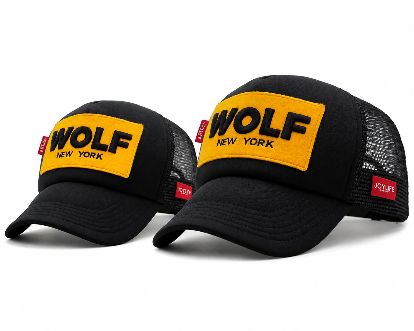 JOYLIFE WOLF NYC Black Adult and Kids matching caps with yellow front patches